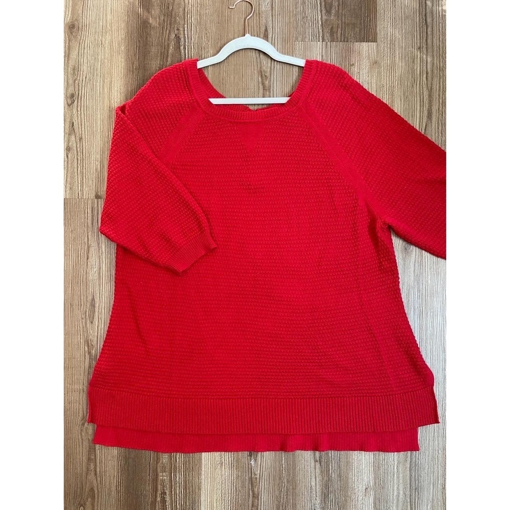 Lane Bryant Plus Red Knit Scoop Neck 3/4 Sleeve Tunic Sweater Size 22/24 ❤️ - Picture 1 of 9